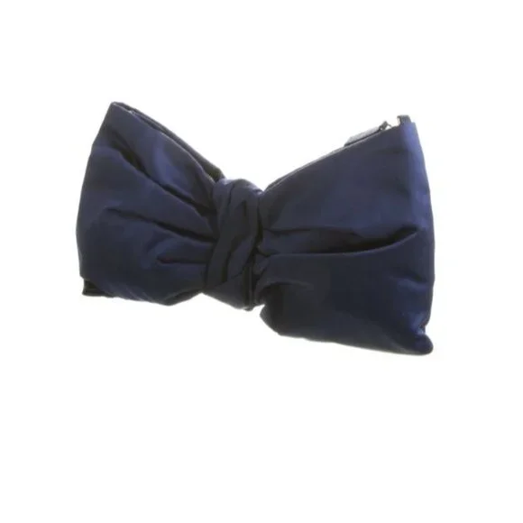 Valentino Midnight Blue Satin Bow Clutch With Zip Closures - Picture 2 of 10